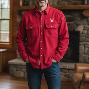 Vintage Cabela's Red Flannel Shirt with Deer Logo - Men's Size Large (L)